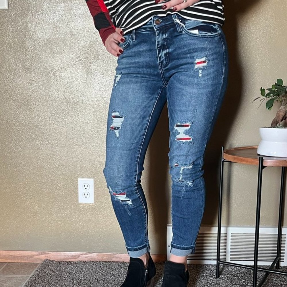 KanCan flannel patch jeans -KC6310D